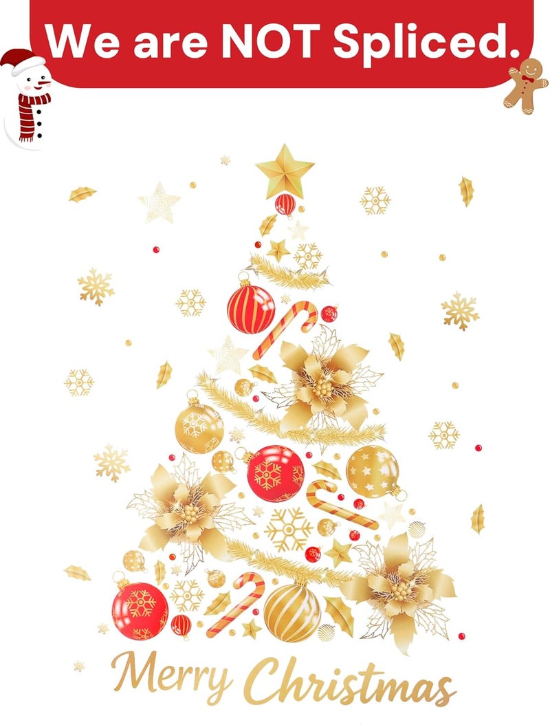Nullyda Christmas Tree Window Clings for Glass, 19.69 * 15.75 Inch Large Golden Snowflake & Tree Decals, Removable Sticker for Glass Wall Mural Door Showcase DIY Christmas Decor - 2 Pack (Style C) - Image 2